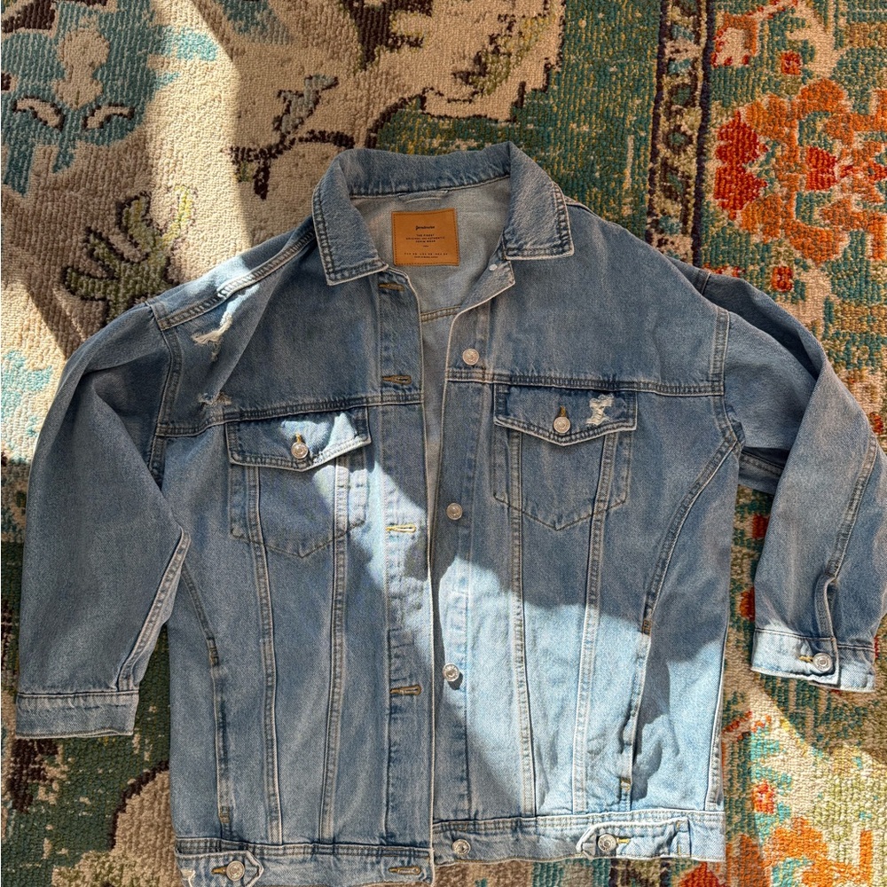 Baggy Distressed Light Blue Jean Jacket - Picture 2 of 4